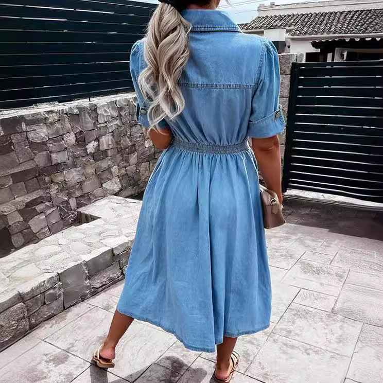 فستان نسائي من الدنيم الفاتح ا - مراجعة Midi Dress وسعره
