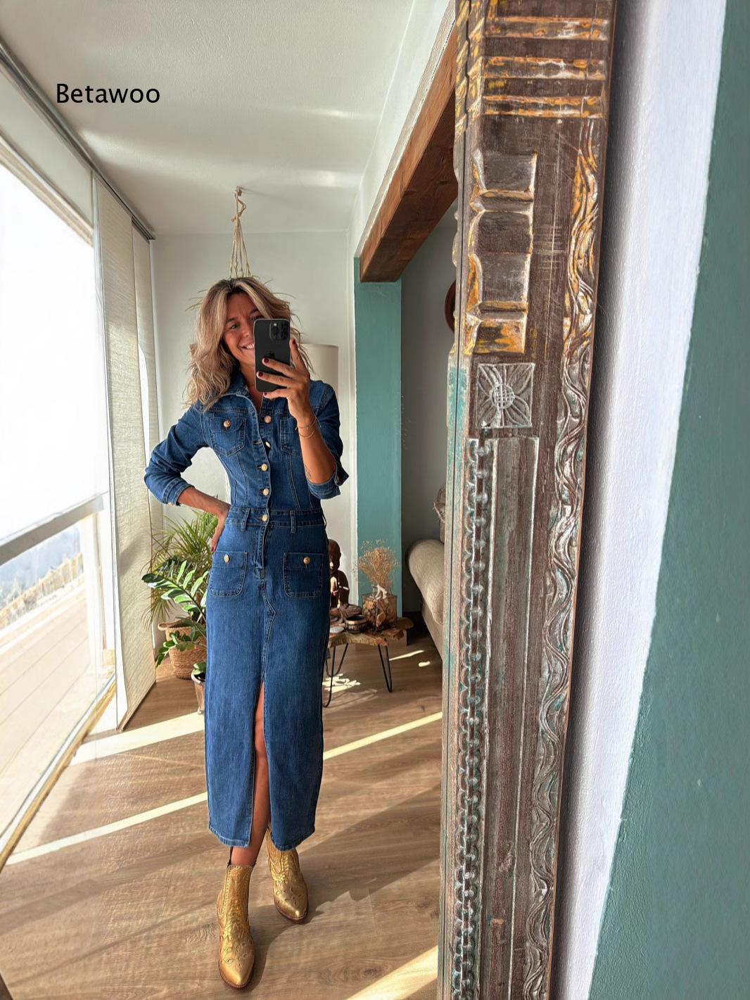 فستان ميدي من قماش الدنيم الأس - مراجعة Midi Dress وسعره